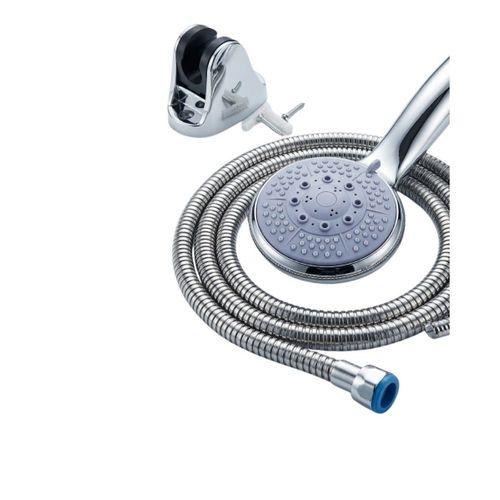 4 Kademeli Mavi Duş Seti El Duşu Başlığı Spiral Hortum Ve Duvar Askısı