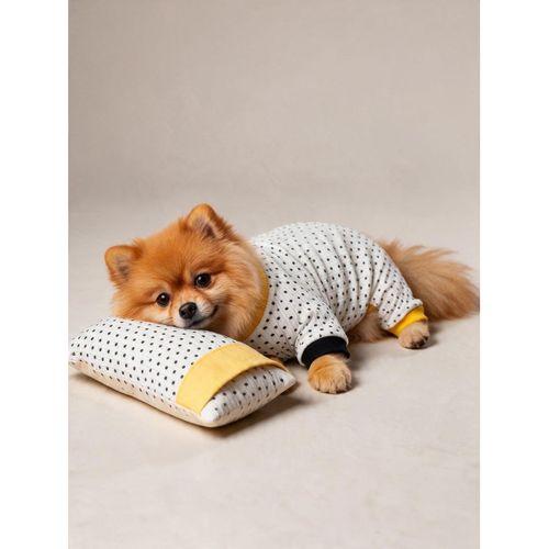 Spotty Sunny Minny Köpek Uyku Seti | Siyah Beyaz Puantiyeli Penye Köpek Tulumu ve Mini Yastık