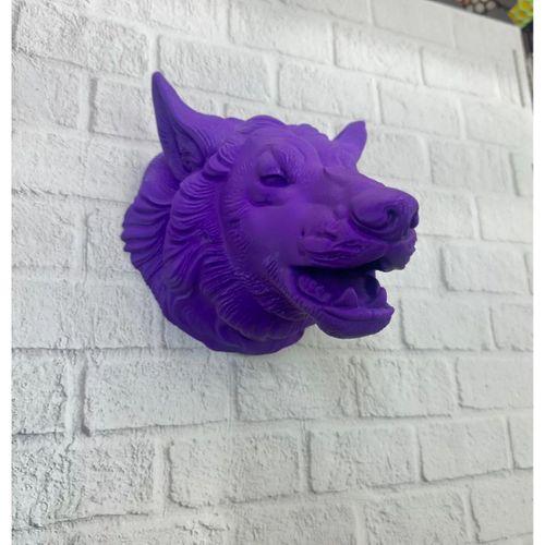 Mor Renk 3d Kurt Başı Duvar Dekoru Asılabilir Maskot Heykel 25x19 Cm