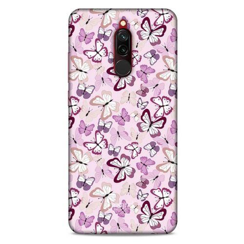 Xiaomi Redmi 8 Kılıf Kelebek Etkisi (2) Kabı Mor Beyaz