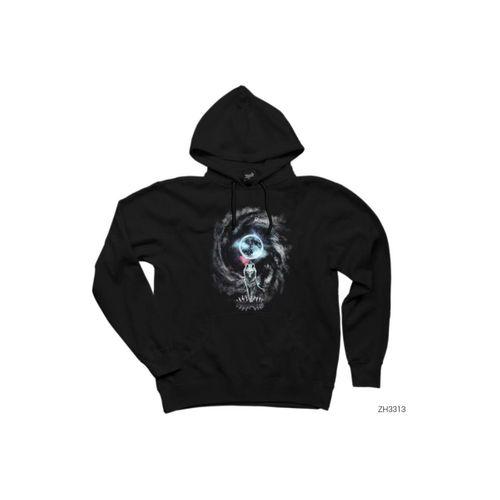Kurt Uzay Temalı Siyah Kapşonlu Sweatshirt Hoodie