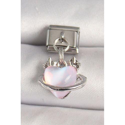 316l Çelik Gümüş Renk Pembe Mineli Kalp Model Nomination Charm