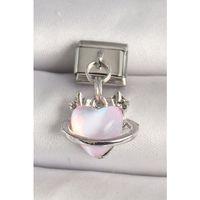 316l Çelik Gümüş Renk Pembe Mineli Kalp Model Nomination Charm