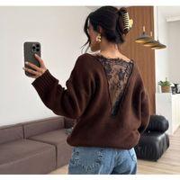 Kadın Sırtı Dantel Transparan Detay Triko Kazak