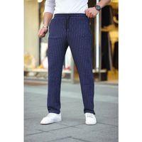 Erkek Cizgili Dokuma Krep Jogger Buggy Pantalon Rahat Kalıp - Lacivert