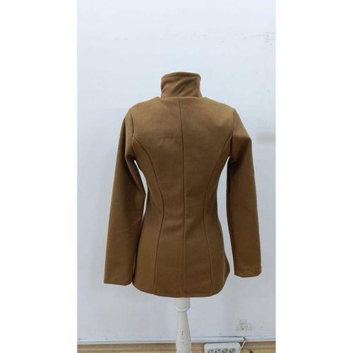 Kadın Uzun Kollu Yakalı önden Düğmeli Astarsız Ithal Kaşe Kahve Kaban