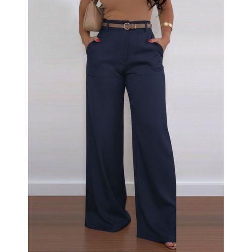 Kadın Yüksek Bel Geniş Paça Detaylı Cepli Ithal Krep Pantolon