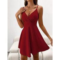 Kadın Ip Askılı Kruvaze Yakalı Kısa ıthal Krep Elbise