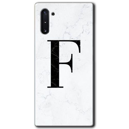 Samsung Galaxy Note 10 Kılıf HD Desen Baskılı Arka Kapak - Beyaz Mermer Desenli F Harfi