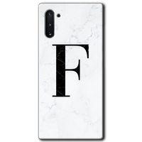 Samsung Galaxy Note 10 Kılıf HD Desen Baskılı Arka Kapak - Beyaz Mermer Desenli F Harfi
