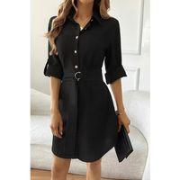 Kadın Uzun Kollu Yakalı önden Düğmeli Beli Kuşaklı Mini Ithal Keten Elbise