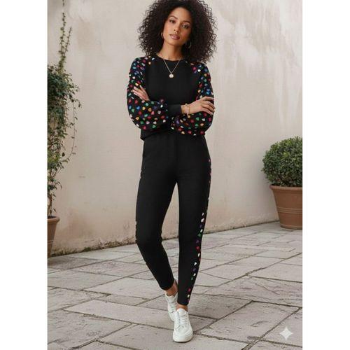 Kadın Uzun Kollu Bisiklet Yaka Desenli Viskon Iki Iplik Bluz Ve Pantolon Ikili Takım