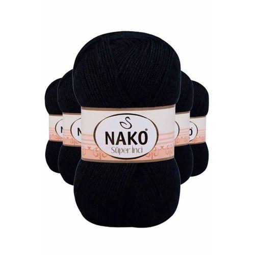 5 Adet Süper İnci El Örgü İpi 100 gr Siyah 217