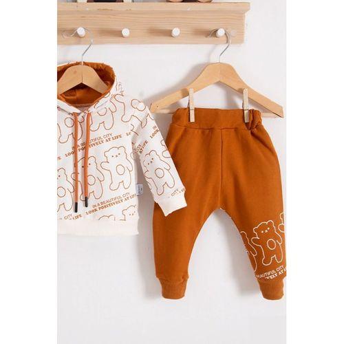 Çapraz Bears Kapüşonlu % 100 Pamuk Erkek Bebek Takımı