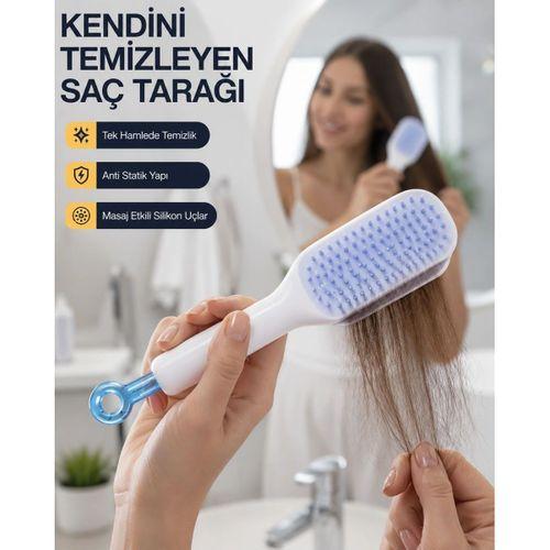 Kendini Temizleyen Ergonomik Saç Tarağı – Abs Gövde, Silikon Diş