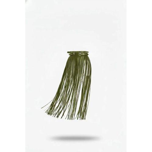 Haki Etek Uzun Püsküllü Suni Deri Etek - Brf1090