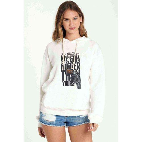 My Gun Is Bigger Baskılı Beyaz Kadın Kapşonlu Sweatshirt