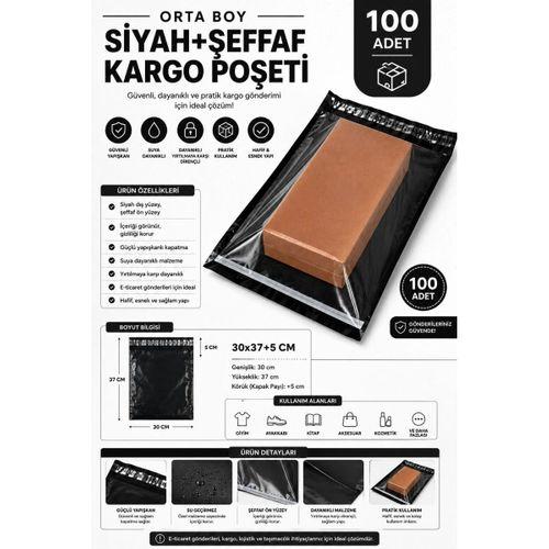 Orta Boy Siyah Şeffaf Kargo Poşeti 30x37+5 Cm 100 Adet