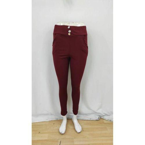 Kadın Yüksek Bel Cepli Düğmeli şardonlu Dalgıç Tayt Pantolon