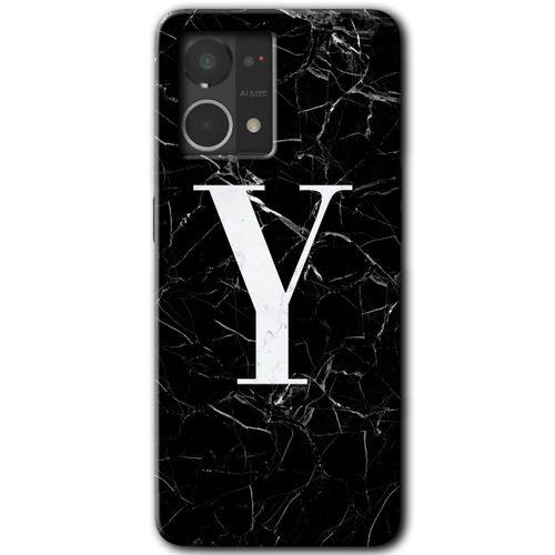 Potkal Hediye Fabrikası Oppo Reno 7 4G Kılıf HD Desen Baskılı Arka Kapak - Siyah Mermer Desenli Y Harfi