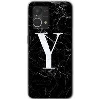 Potkal Hediye Fabrikası Oppo Reno 7 4G Kılıf HD Desen Baskılı Arka Kapak - Siyah Mermer Desenli Y Harfi