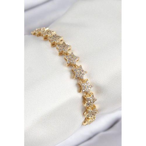 VIP Seri Pirinç Zirkon Taşlı Sıralı Yıldız Model Gold Renk Kadın Bileklik