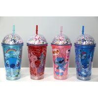 Sevimli Stitch Pipetli Işıklı Pullu Suluk Bardak 400 Ml