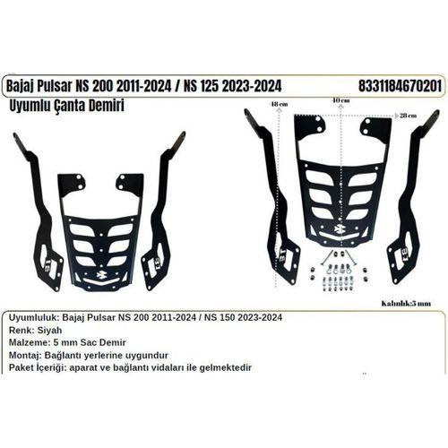 Bajaj Pulsar NS 200 2011-2024 Uyumlu- NS 125 2023-2024 Uyumlu Çanta Demiri Siyah 5 mm