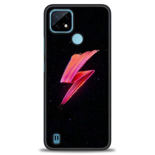 Realme C21 Kılıf HD Baskılı Kılıf - Pembe Şimşek + Tam Ekran Koruyucu