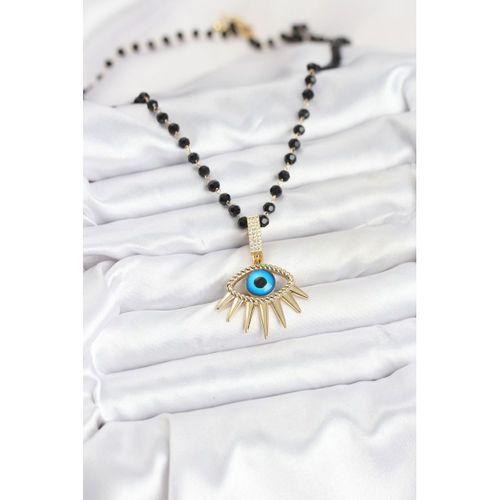 316L Çelik Zincir Kristal Boncuklu Göz Model Kadın Kolye
