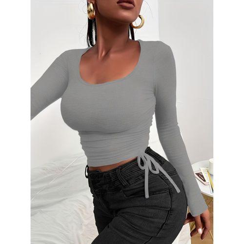 Kadın Uzun Kollu Yanlar Büzgü Detay Kaşkorse Crop