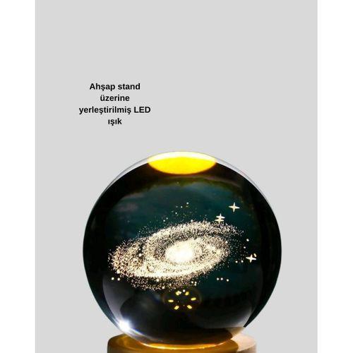 Usb Bağlantılı Samanyolu Galaksi Küre Ahşap Standlı 3d Işıklı Dekor Lambası