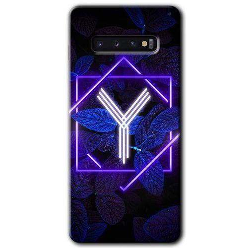Potkal Hediye Fabrikası Samsung Galaxy S10 Kılıf HD Desen Baskılı Arka Kapak - Dark Neon Yaprak Y Harfi