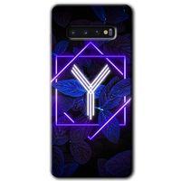 Potkal Hediye Fabrikası Samsung Galaxy S10 Kılıf HD Desen Baskılı Arka Kapak - Dark Neon Yaprak Y Harfi