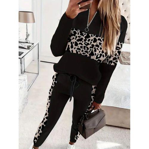 Kadın Uzun Kollu Fermuarlı Karışık Desenli Viskon Iki Iplik Bluz Ve Pantolon Ikili Takım