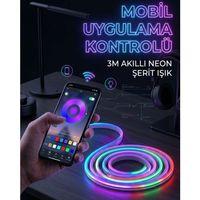 3 Metre Rgb Neon Led Şerit Işık Su Geçirmez Kumandalı Ve Uygulama Kontrollü Dekoratif Aydınlatma
