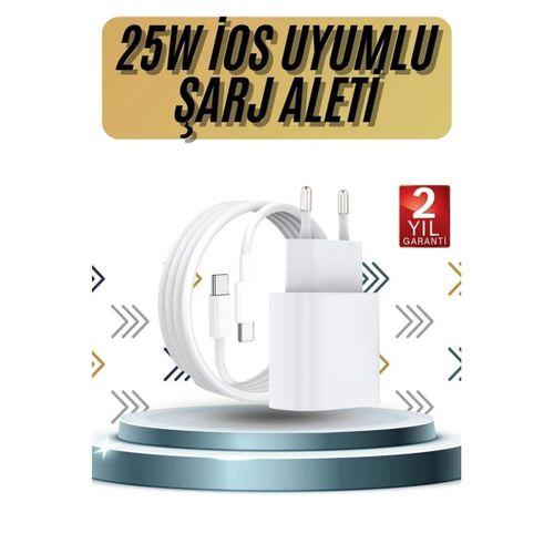 15/pro/pro Max 25w İos Uyumlu Hızlı Şarj Aleti Adaptörlü Beyaz