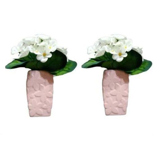 2 Adet Vazo Dahil,Vazoda Çiçek,Beyaz Yapay Çiçek,Vazo Dekoratif Çiçekli Pembe 7X7X17Cm