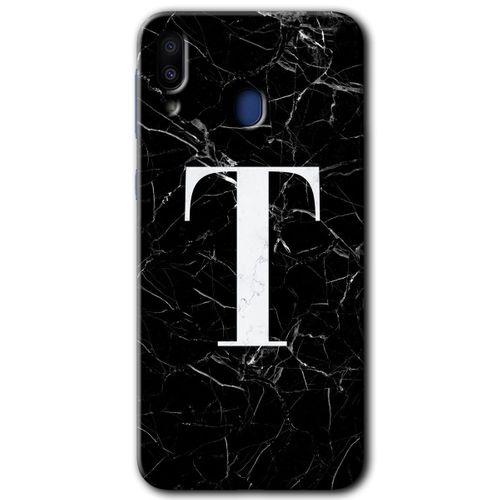 Galaxy M10s Kılıf HD Desen Baskılı Arka Kapak - Siyah Mermer Desenli T Harfi + Kırılmaz Cam