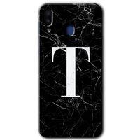 Galaxy M10s Kılıf HD Desen Baskılı Arka Kapak - Siyah Mermer Desenli T Harfi + Kırılmaz Cam