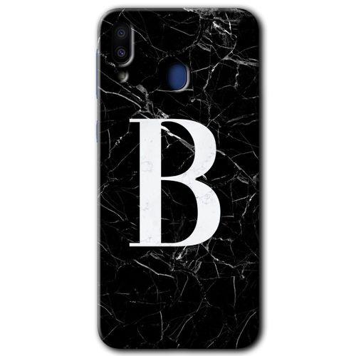 Galaxy M10s Kılıf HD Desen Baskılı Arka Kapak - Siyah Mermer Desenli B Harfi + Kırılmaz Cam