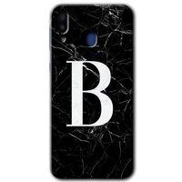 Galaxy M10s Kılıf HD Desen Baskılı Arka Kapak - Siyah Mermer Desenli B Harfi + Kırılmaz Cam