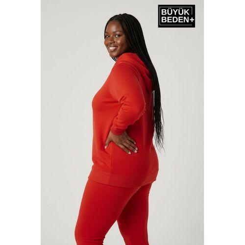 Kadın Büyük Beden Kapşonlu ince Sweatshirt SPR24BSWK57