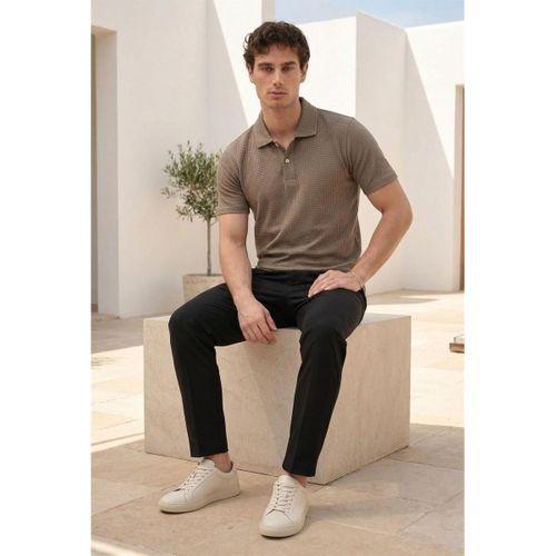 Evenor Kabartma Desenli Polo Yaka Düğmeli Relaxed FitYumuşak İnce Erkek T-Shirt - Kahve