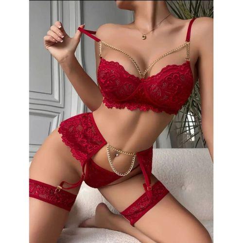 Bordo ,  Gold Zincirli Jartiyer Takımı