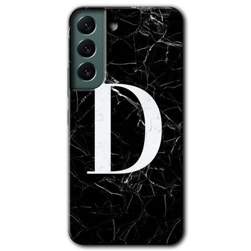 Samsung Galaxy S22 HD Baskılı Kılıf + 9D Tam Ekran Koruyucu - Siyah Mermer Desenli D Harfi