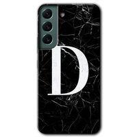 Samsung Galaxy S22 HD Baskılı Kılıf + 9D Tam Ekran Koruyucu - Siyah Mermer Desenli D Harfi