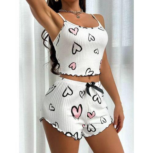 Beyaz Kalp Desen Detaylı 2li Pijama Takımı