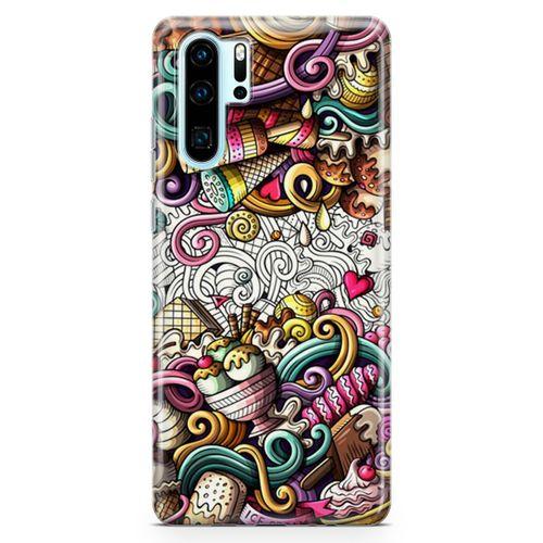 Huawei P30 Pro Kılıf Dondurma Doodle Arka Kapak Koruma Desenli Full Koruyucu