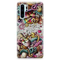 Huawei P30 Pro Kılıf Dondurma Doodle Arka Kapak Koruma Desenli Full Koruyucu